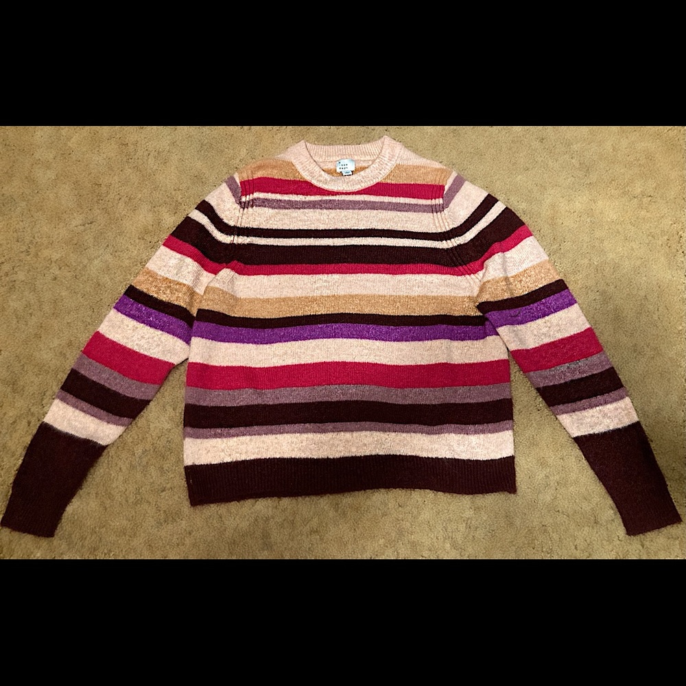 Stripped pink, purple, and biege sweater